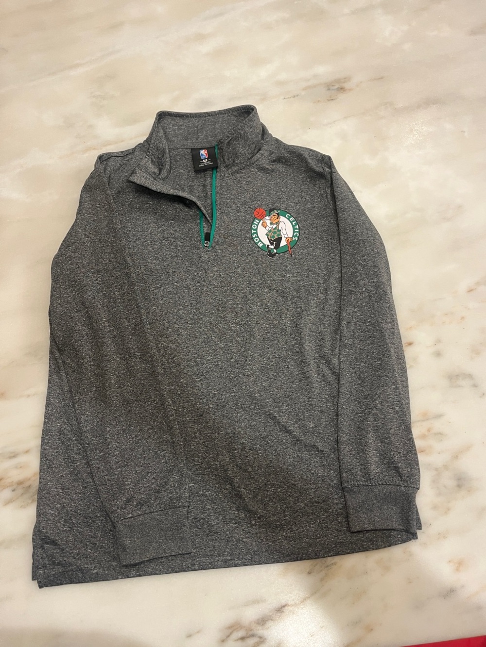NBA Youth Gray Pullover with Green Trim and Celtics Logo